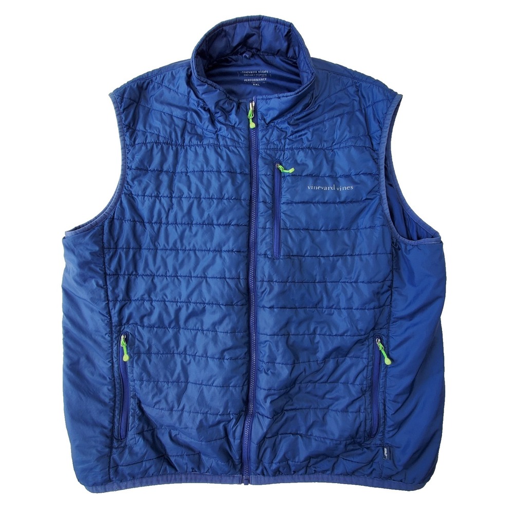 Vineyard Vines Blue Quilted Puffer Vest with Lime Zipper Accents